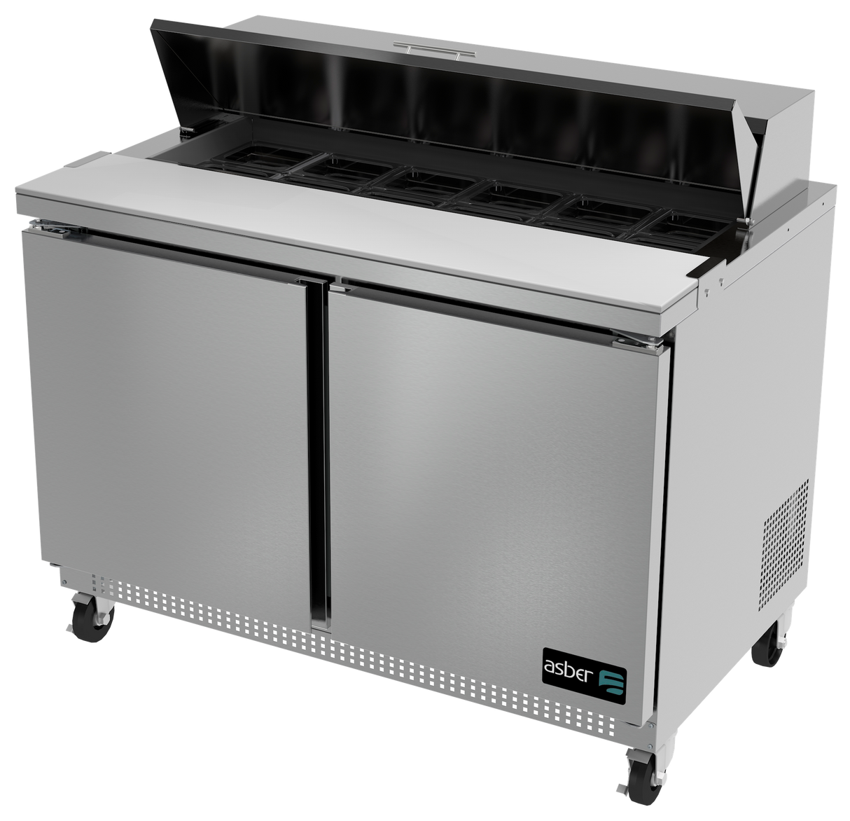 ASBER APTS-48-12 HC MESA REFRIGERADA PREPARACION SANDWICHES 11.8 PIES 2 PUERTAS SOLIDAS ACERO INOXIDABLE
