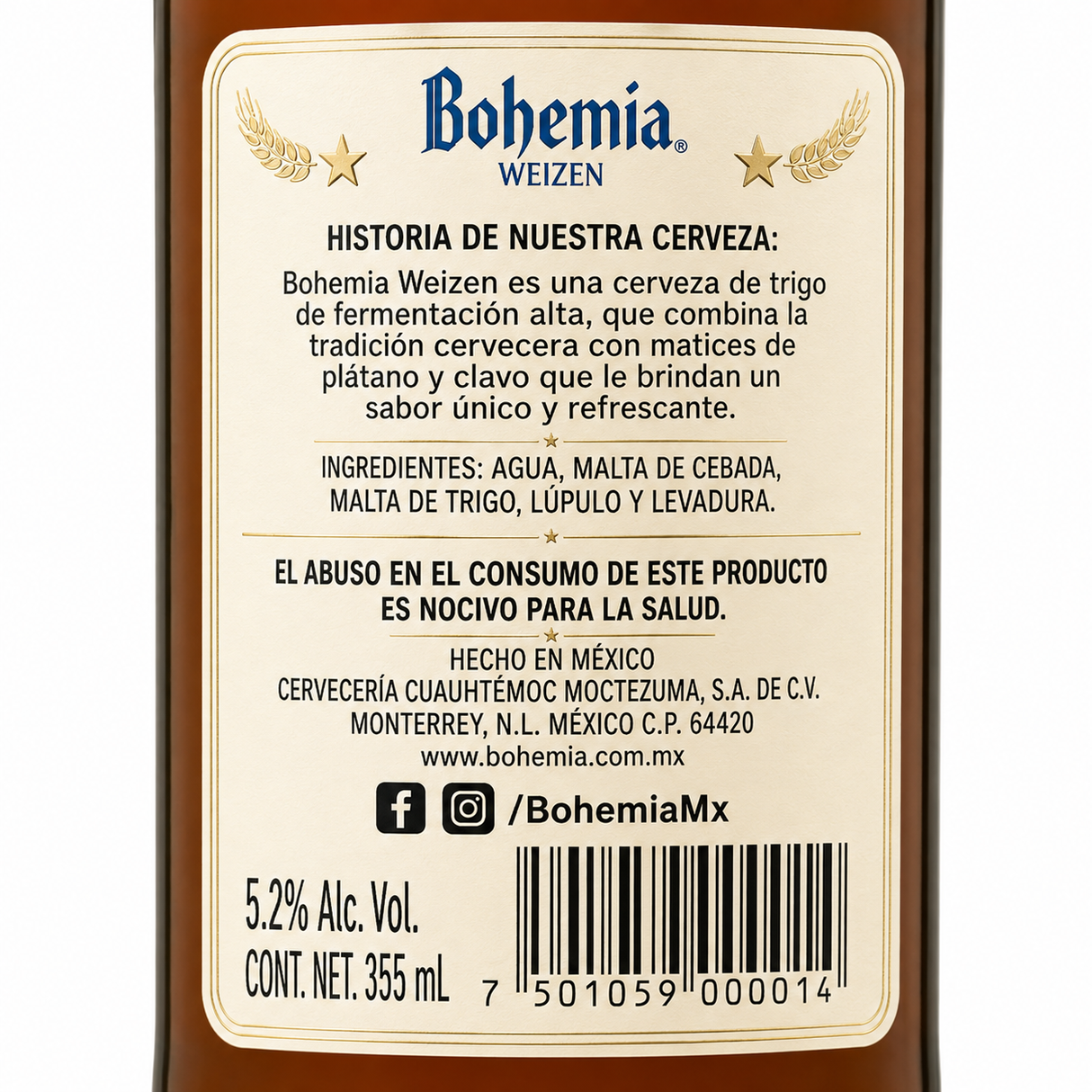 Cerveza Premium Bohemia Weizen 355 ml Pack de 12 Botellas | Trento Cocinas