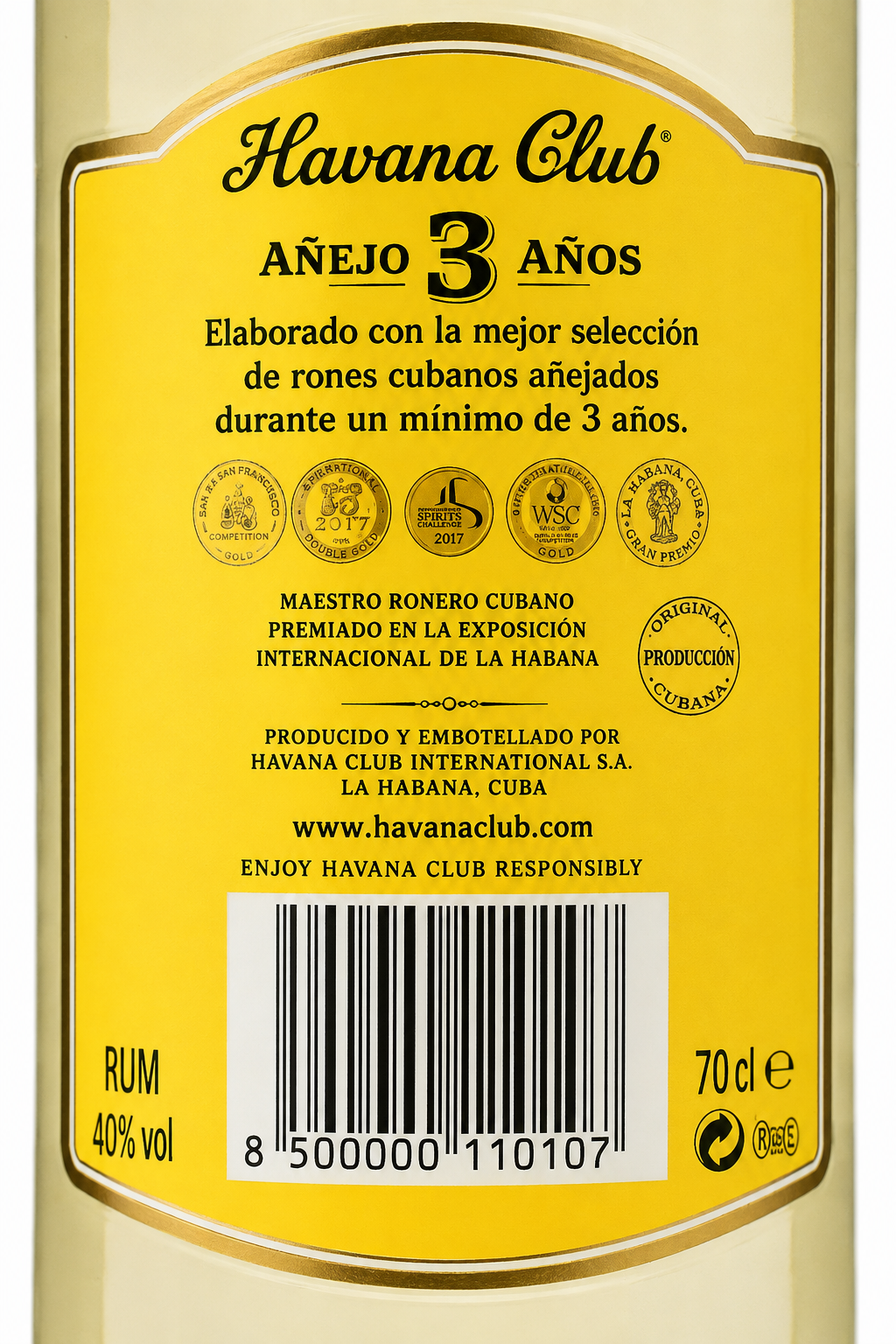 Havana Club Añejo 3 Años Ron Blanco 750 ml Original | Trento Cocinas