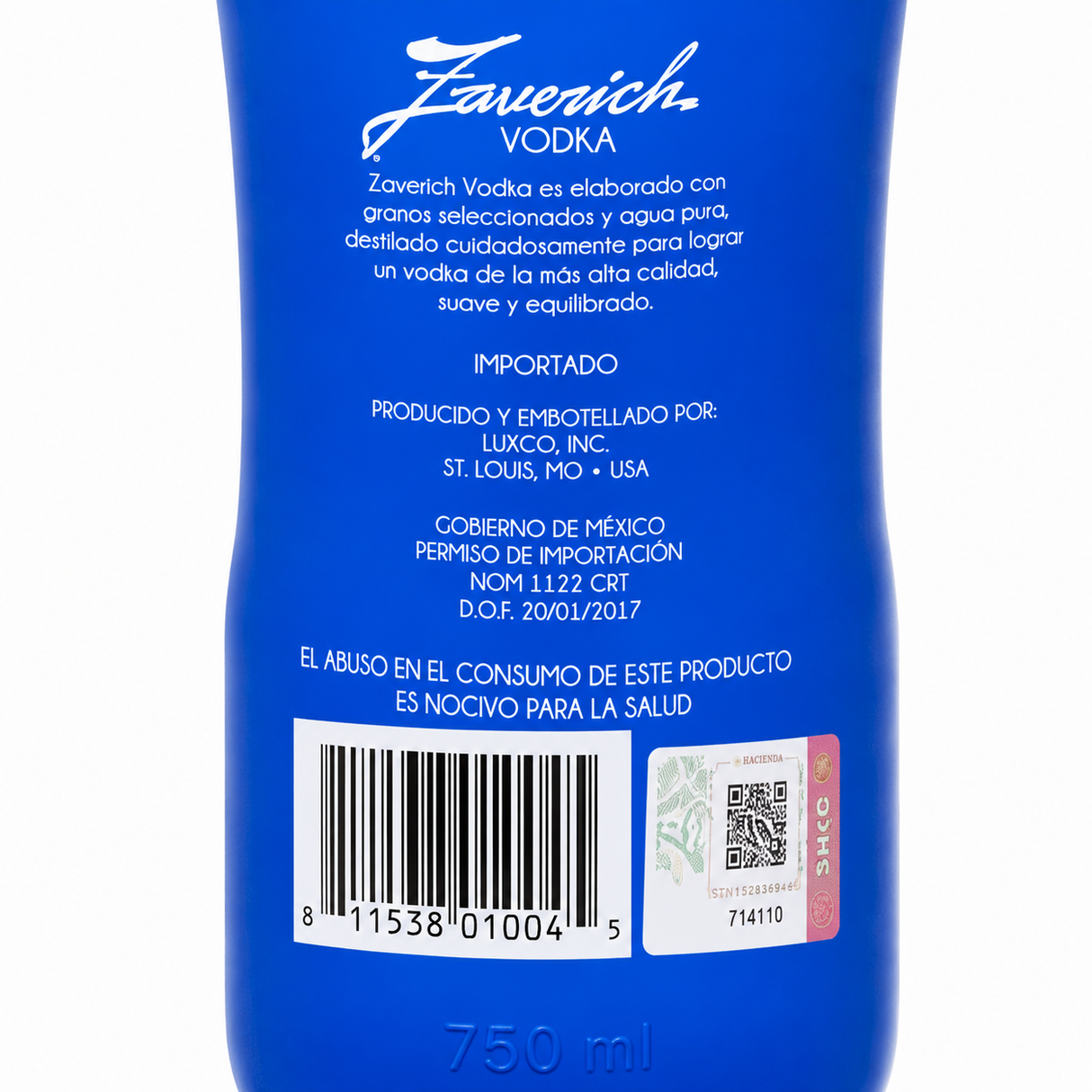 Vodka Zaverich 1.7 L Original Botella Premium | Trento Cocinas