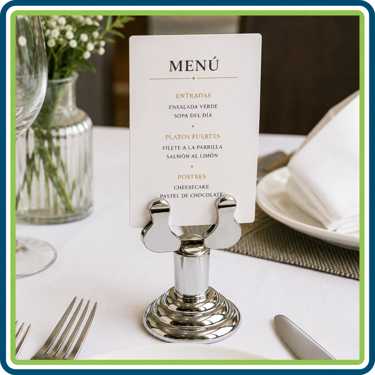 Porta Menú de Mesa 4 cm Acero Inoxidable Thunder | Trento Cocinas