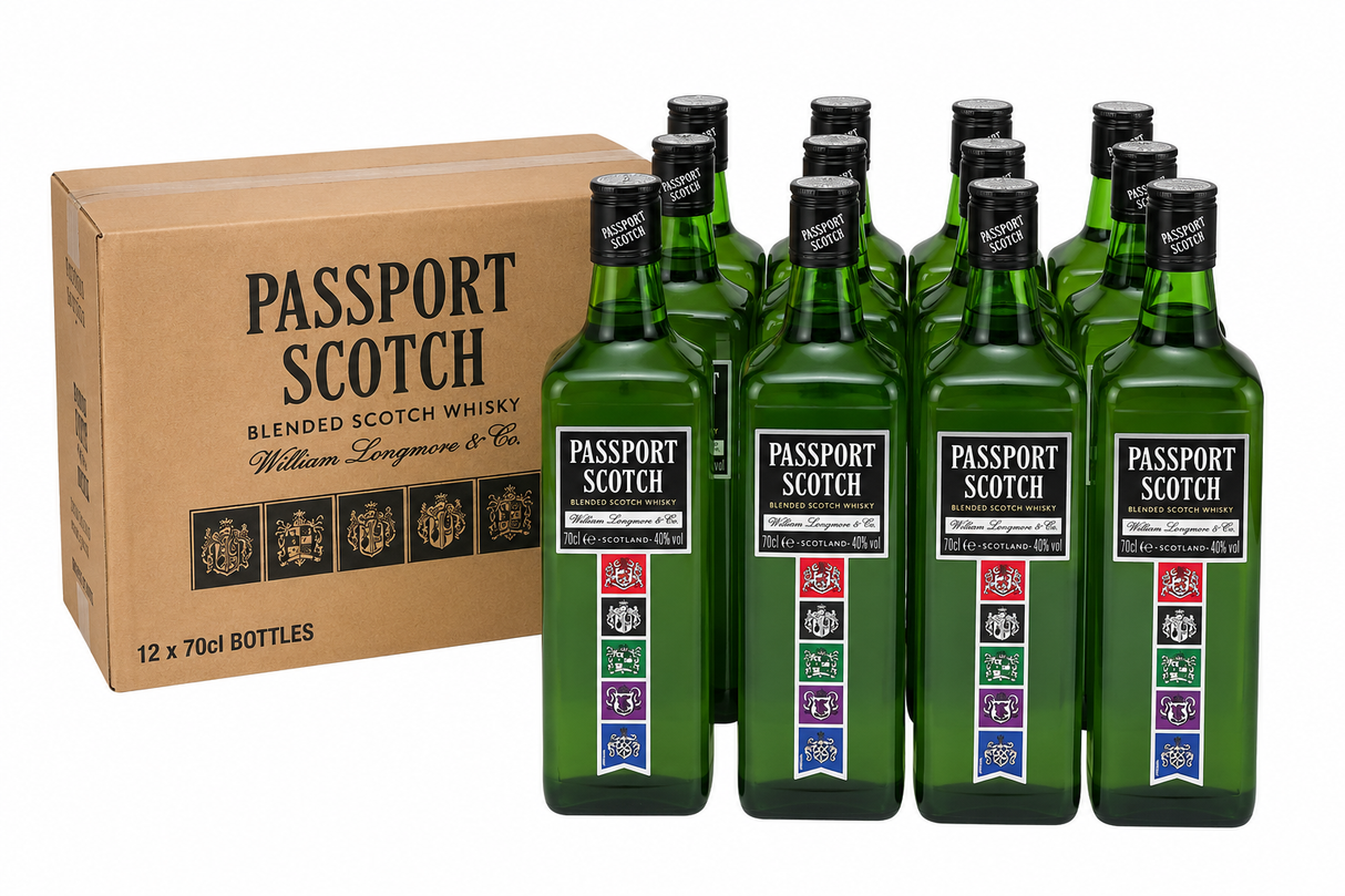 Caja de 12 Whisky Passport Scotch Blend 700 ml Original | Trento Cocinas