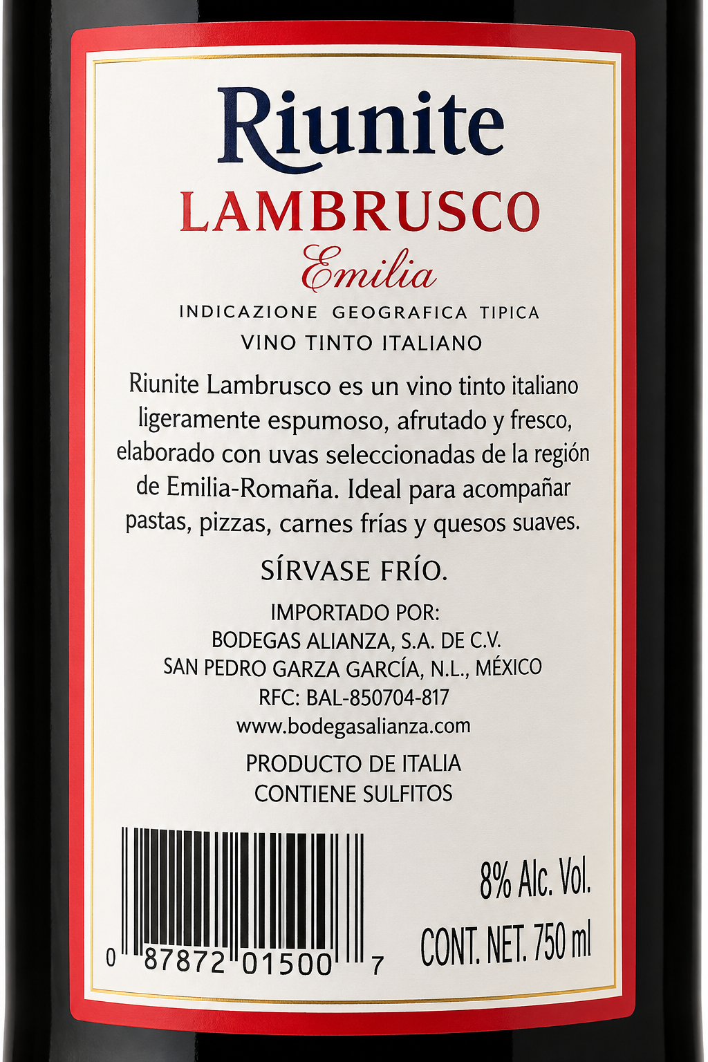 Caja de 12 Vino Tinto Riunite Lambrusco 750 ml Italiano | Trento Cocinas