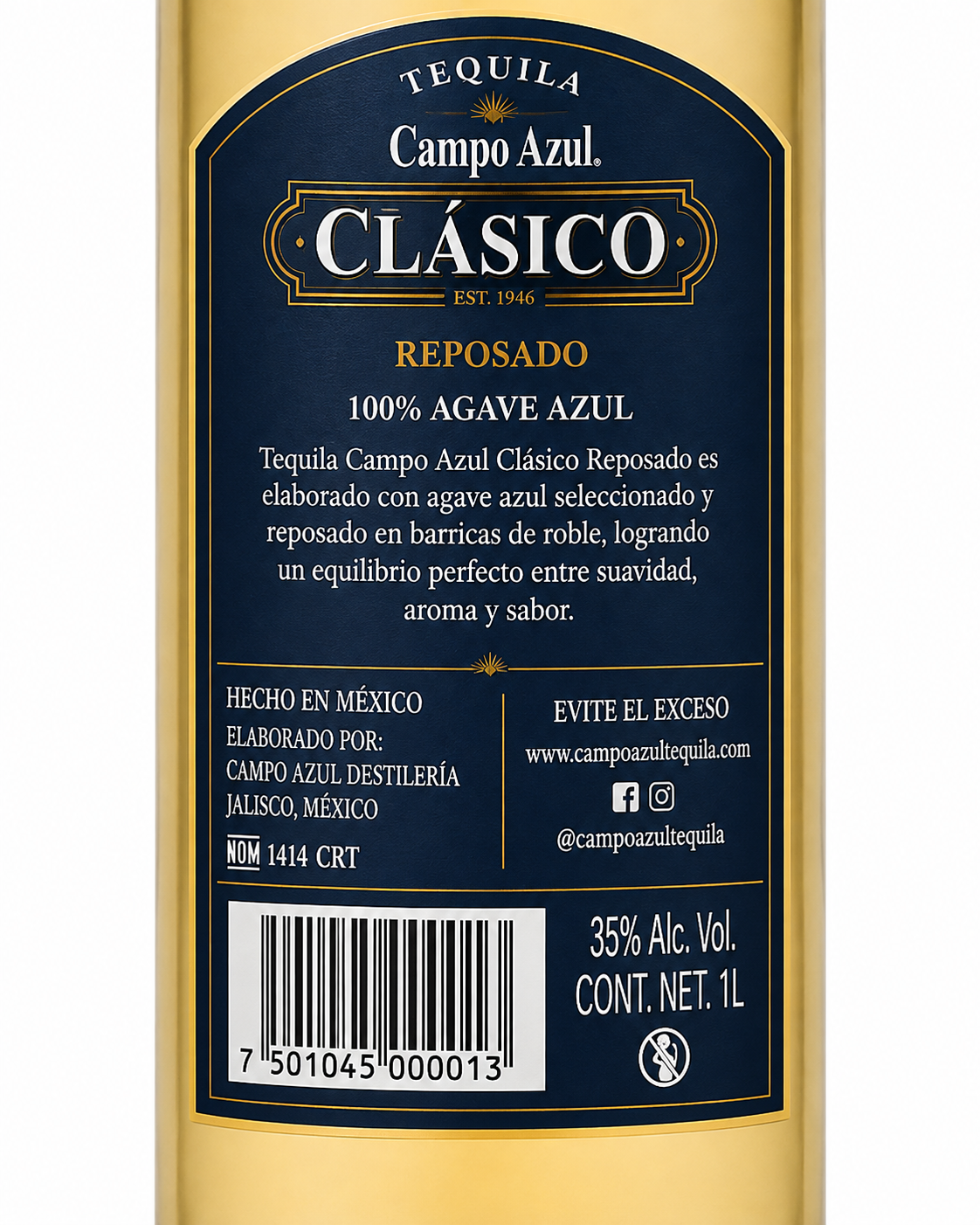 Tequila Campo Azul Dúo Reposado 700 ml Pack de 2 | 100% Agave Azul | Trento Cocinas