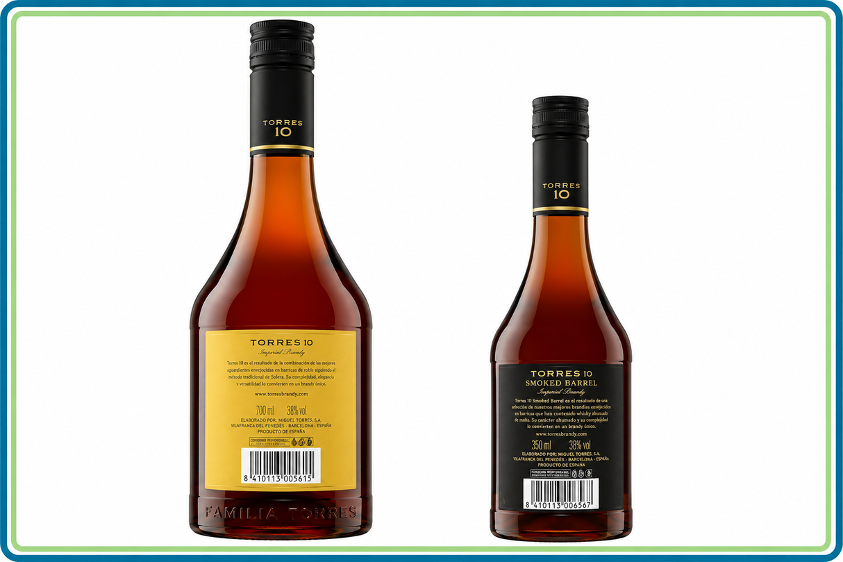 Brandy Torres 10 700 ml + Torres 10 Smoked Barrel 350 ml | Pack Original | Trento Cocinas
