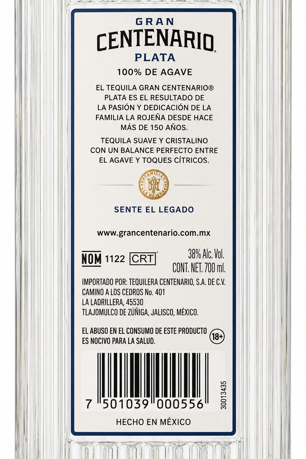 Tequila Gran Centenario Plata 700 ml 100% Agave | Trento Cocinas