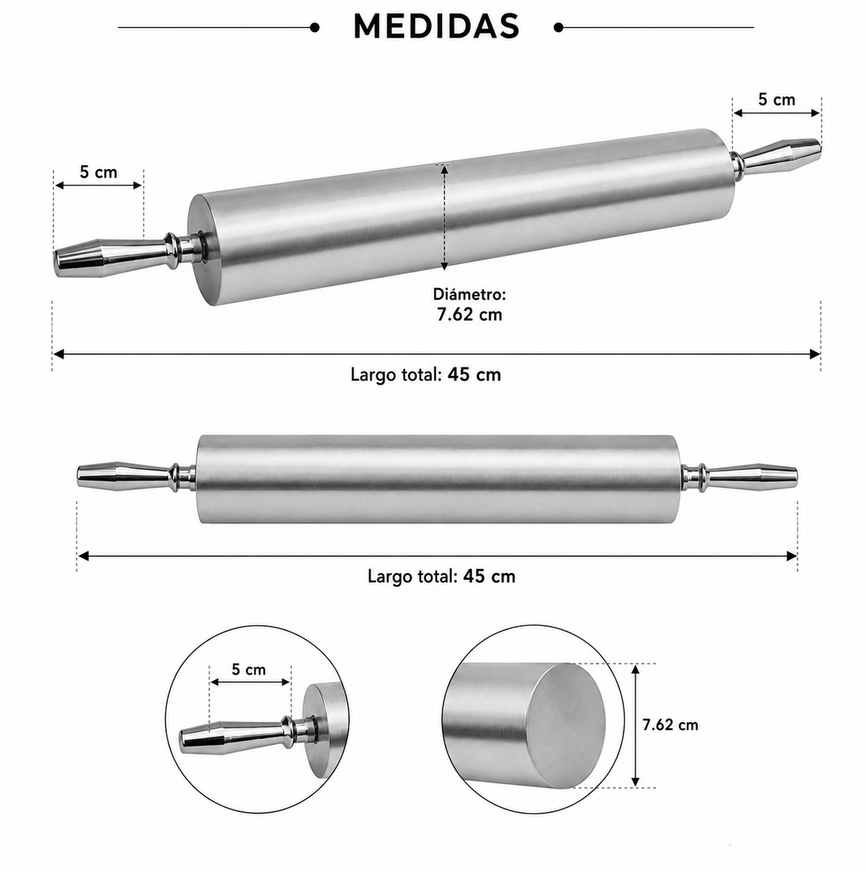 Rodillo de Aluminio 18 Pulgadas Profesional para Repostería | Trento Cocinas