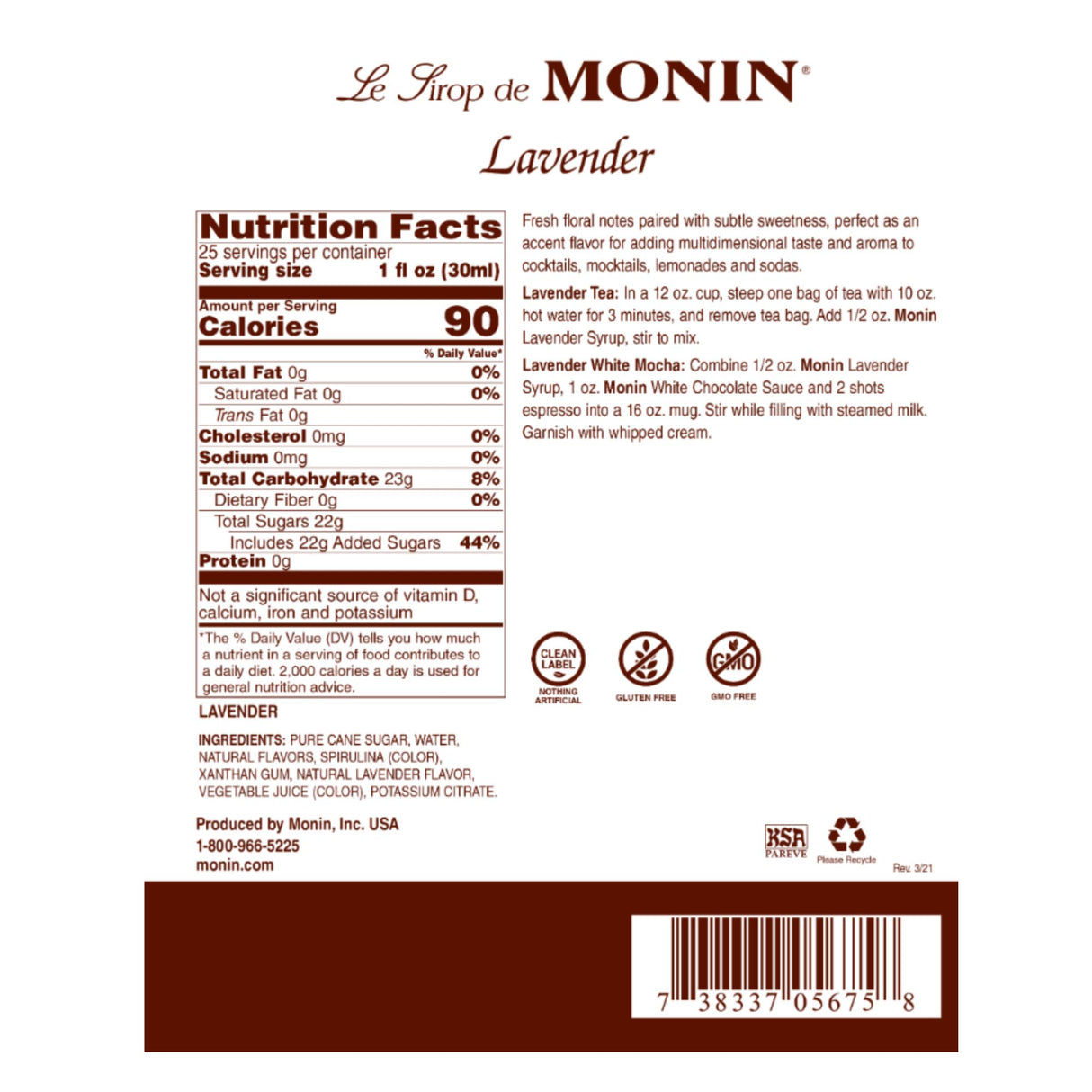 Jarabe Saborizante 750 Ml Monin Varios Sabores