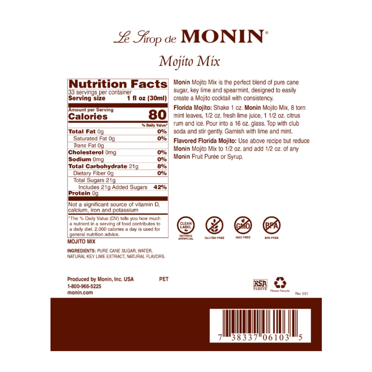 Jarabe Saborizante 750 Ml Monin Varios Sabores