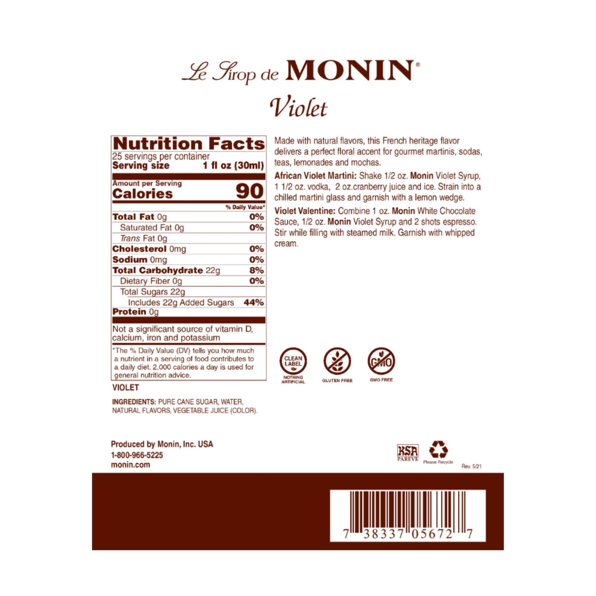 Jarabe Saborizante 750 Ml Monin Varios Sabores