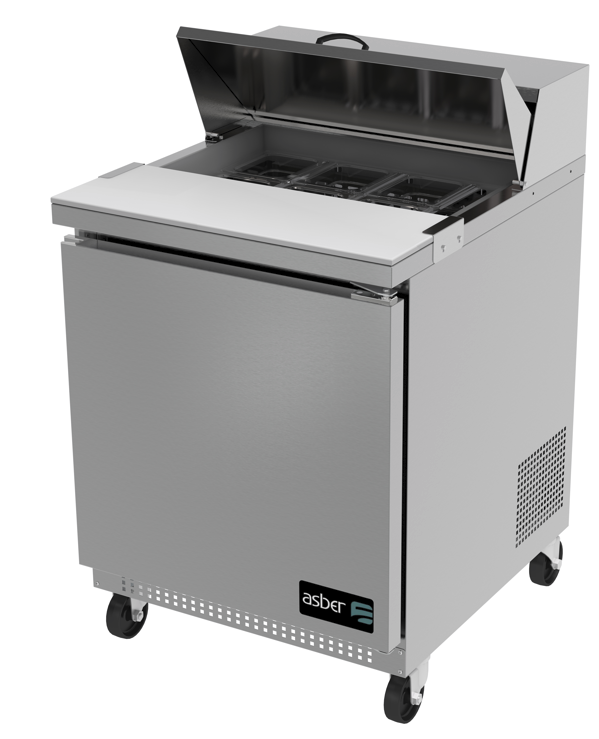 ASBER APTS-27-8 HC MESA REFRIGERADA PREPARACION SANDWICHES 6.1 PIES 1 PUERTA SOLIDA ACERO INOXIDABLE