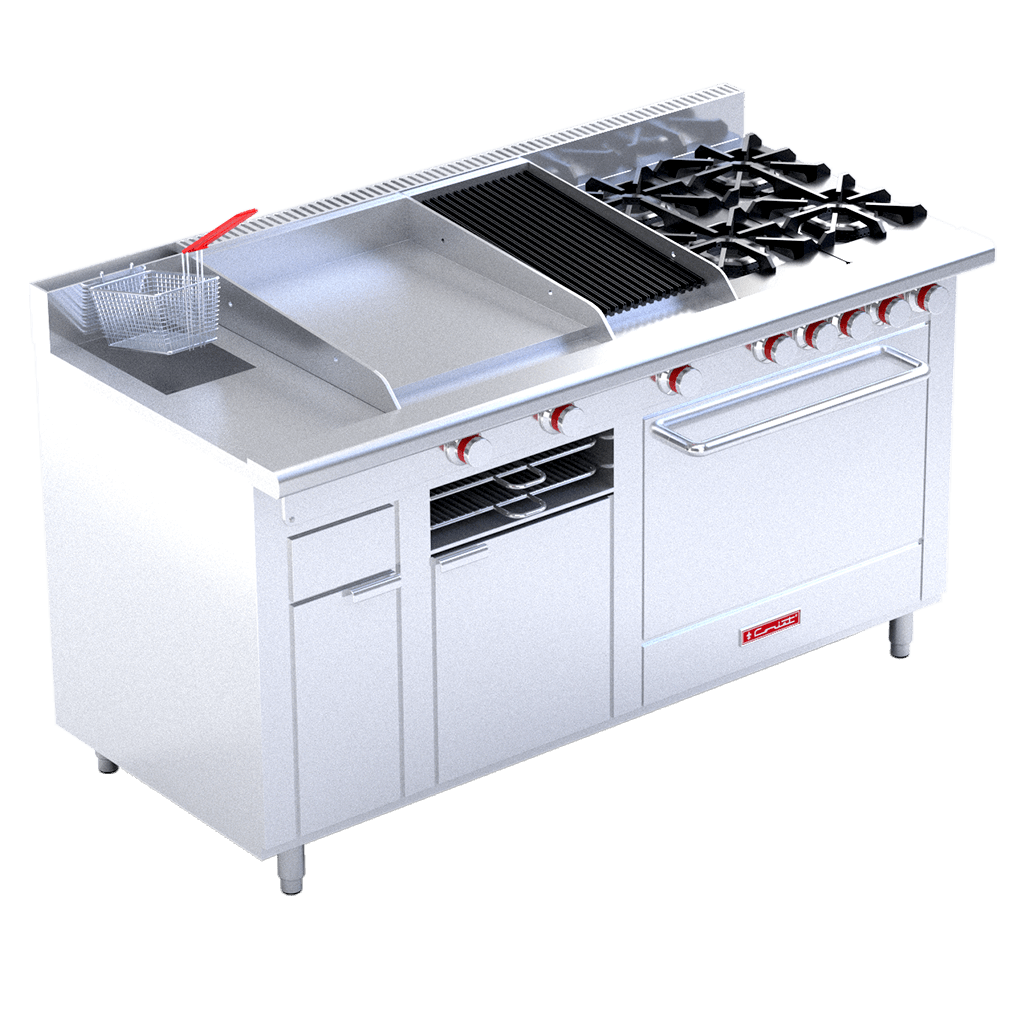 ESTUFA 4 QUEMADORES ASADOR PLANCHA FREIDORA HORNO GRATINADOR ACERO INOXIDABLE PREMIUM CORIAT MÚLTIPLE MASTER