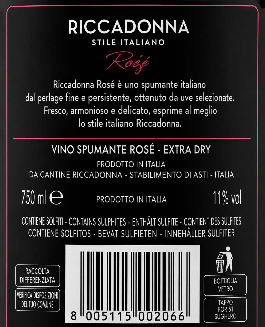 Vino Espumoso Italiano Riccadonna Ruby 750 ml | Trento Cocinas