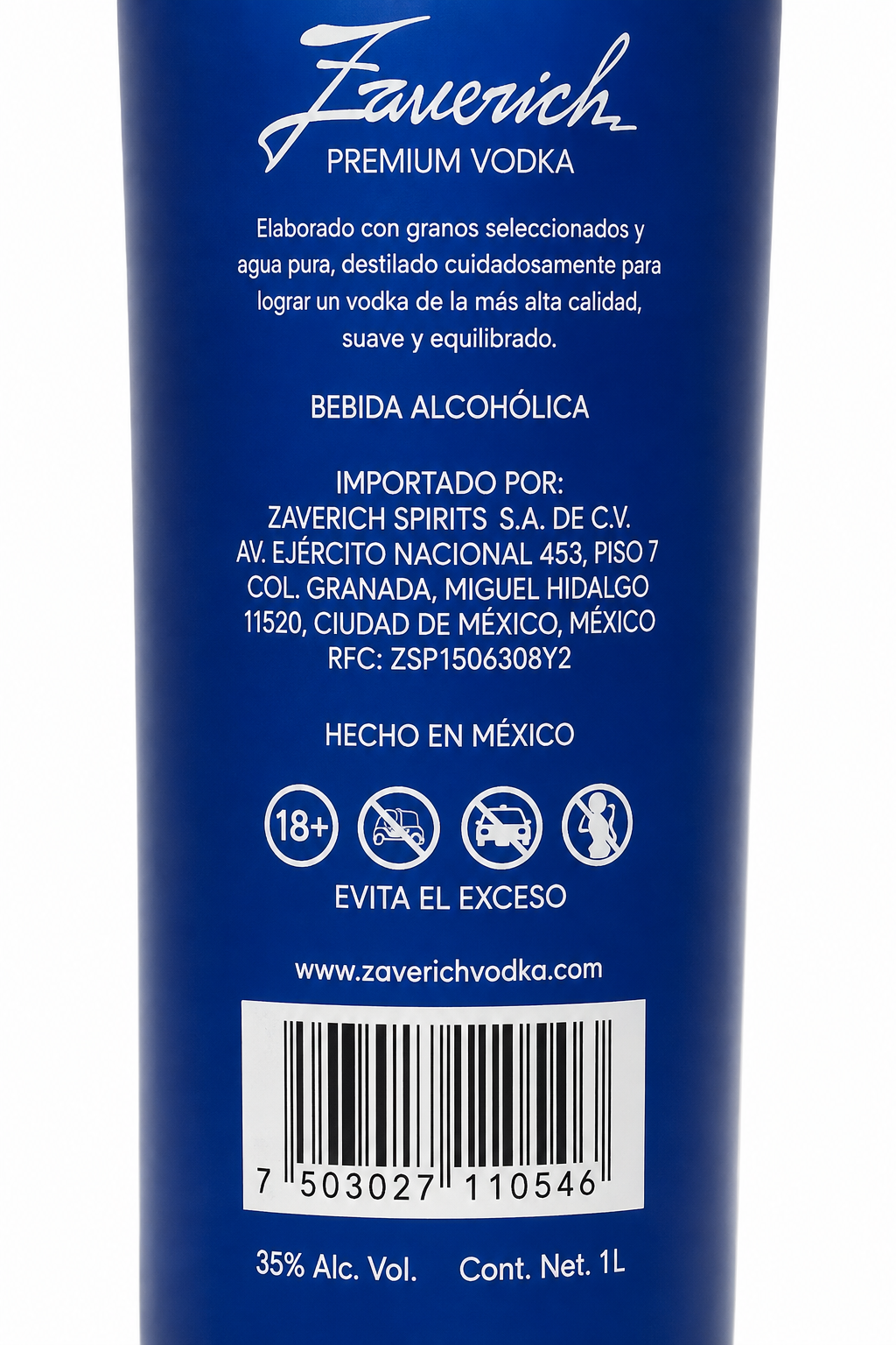 Vodka Zaverich 1 L Original Botella Premium | Trento Cocinas