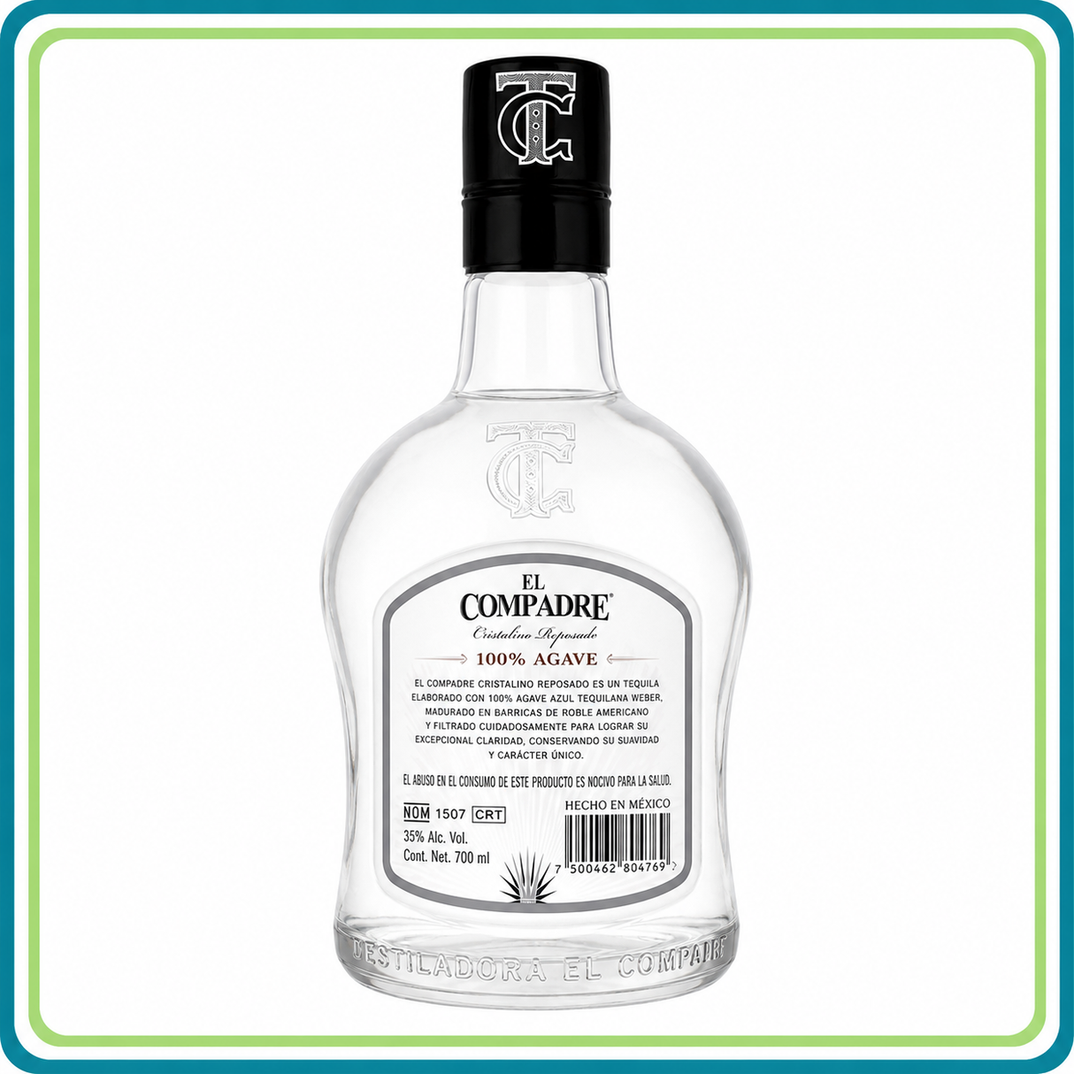 Tequila El Compadre Cristalino 700 ml 100% Agave Premium | Trento Cocinas