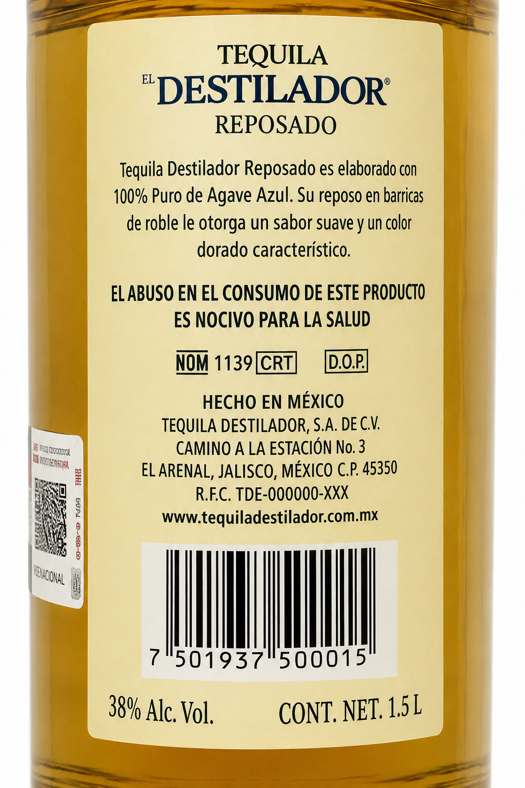 Tequila Destilador Reposado 1.5 L | Tequila 100% de Agave Reposado | Trento Cocinas