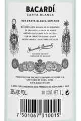 Ron Bacardí Carta Blanca 750 ml | Ron Blanco Premium para Cocteles | Trento Cocinas