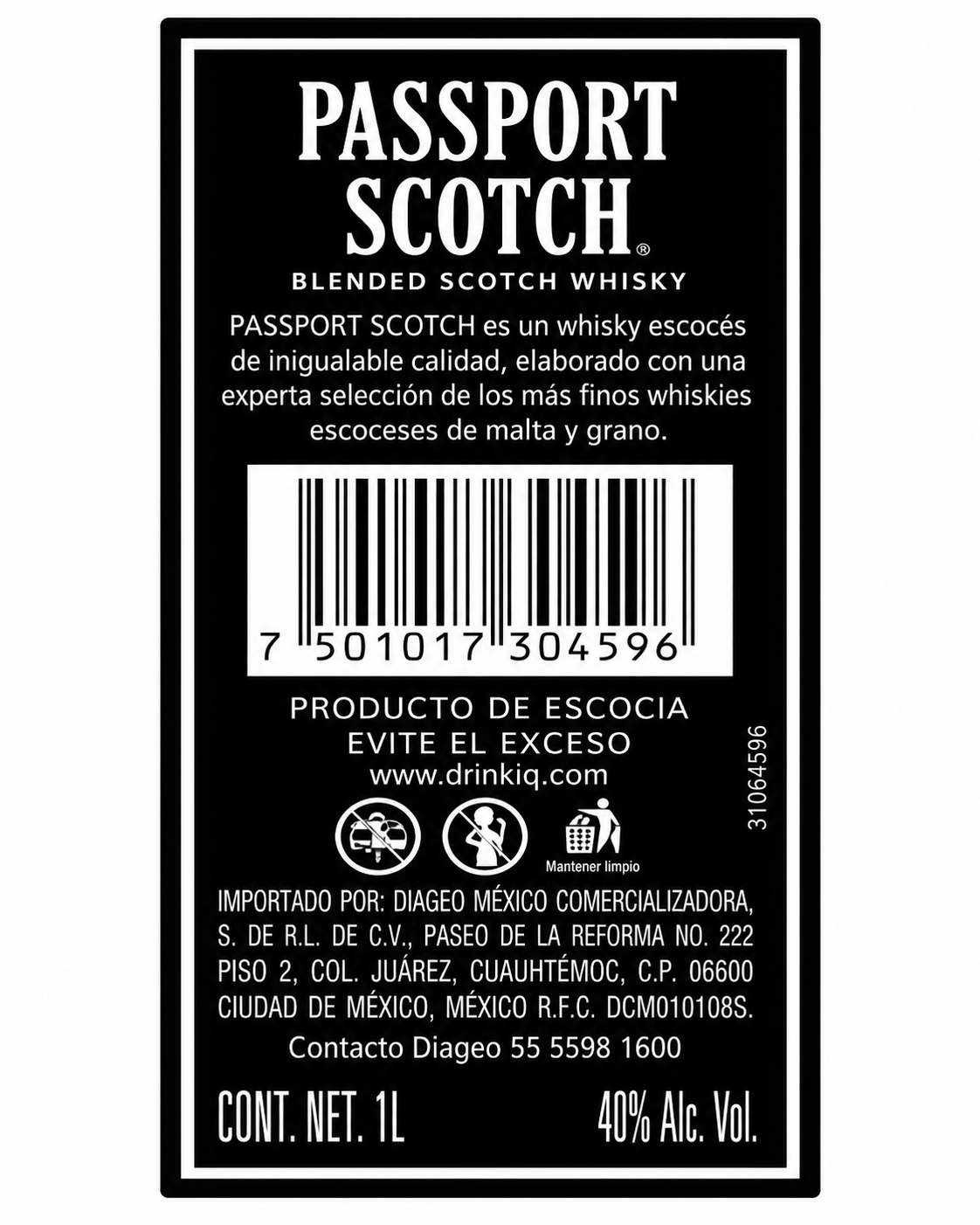 Caja de 12 Whisky Passport Scotch 1000 ml | Blended Scotch Whisky | Trento Cocinas