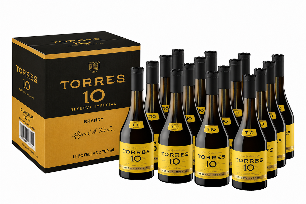 Caja con 12 Brandy Torres 10 Reserva Imperial 700 ml | Brandy Español Premium | Trento Cocinas