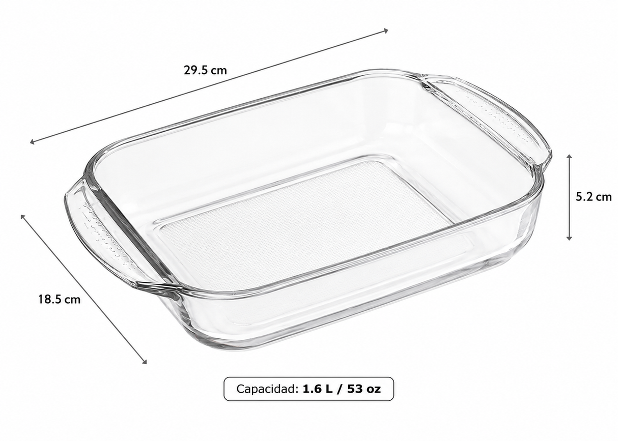 Refractario Rectangular Pyr-O-Rey 1.6 L (53 oz) de Vidrio | Molde para Hornear