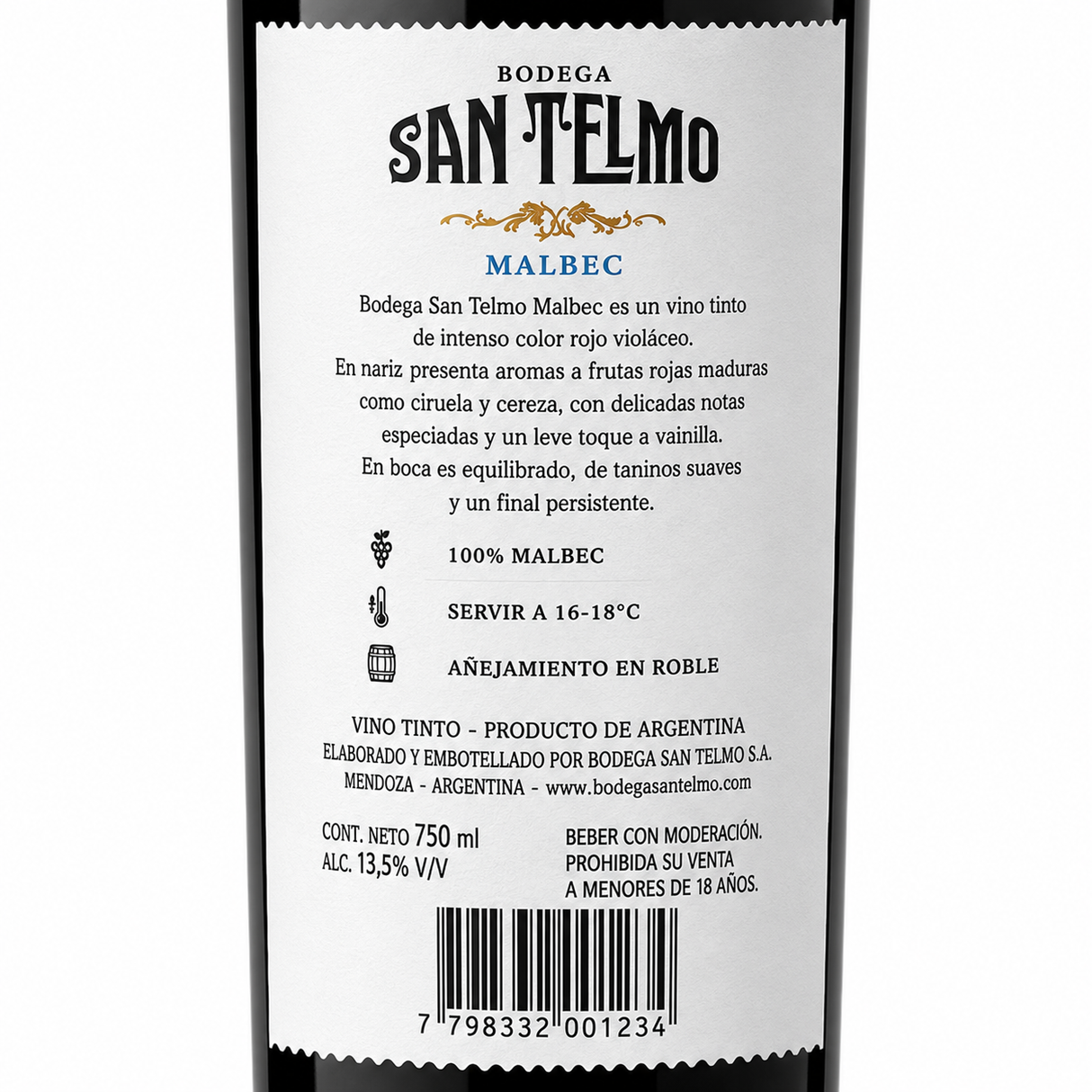 Caja de 12 Vino Tinto San Telmo Malbec 750 ml Original | Trento Cocinas