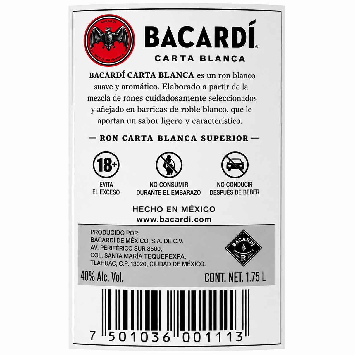 Ron Bacardí Carta Blanca 1750 ml Original | Trento Cocinas