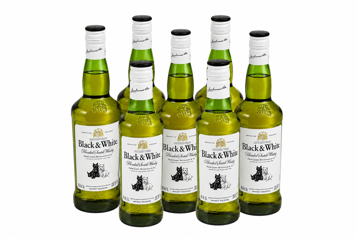 Pack de 6 Piezas de Whisky Black & White 700 ml | Whisky Escocés Original | Trento Cocinas