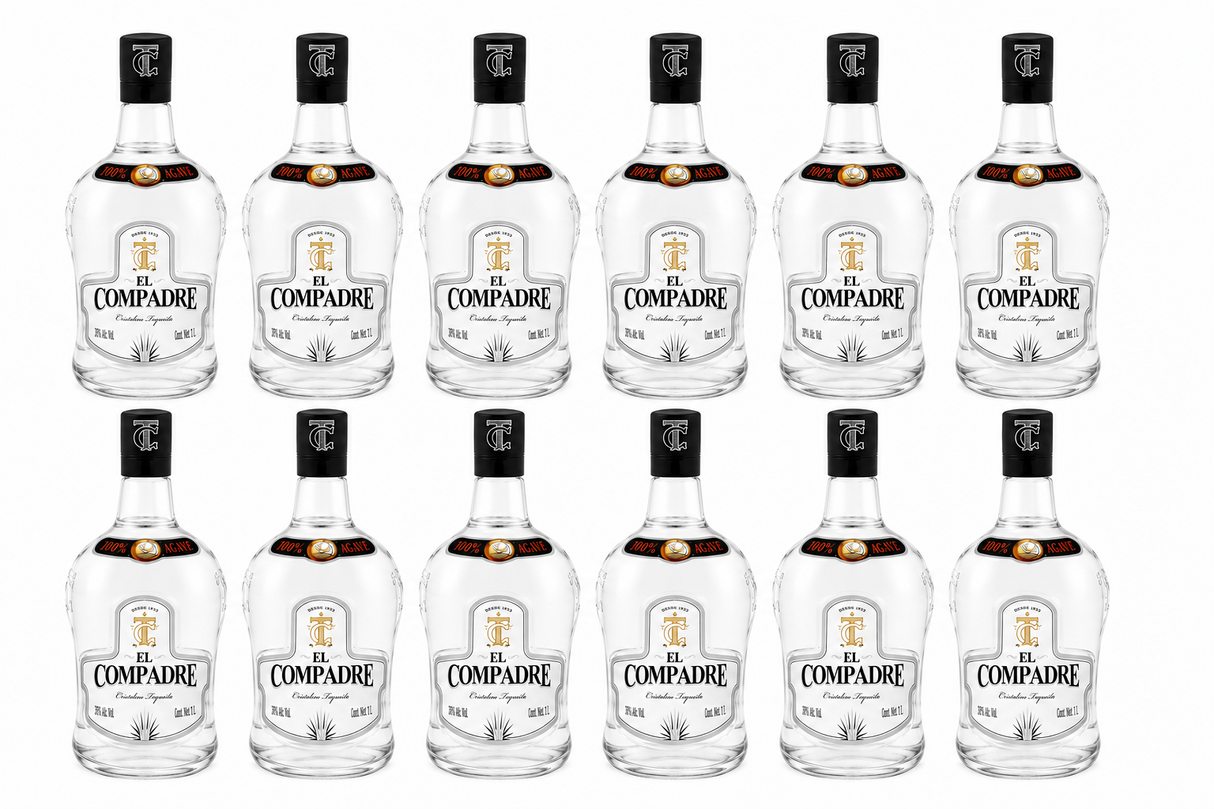Pack de 12 Tequila El Compadre Cristalino 1 L | Trento Cocinas