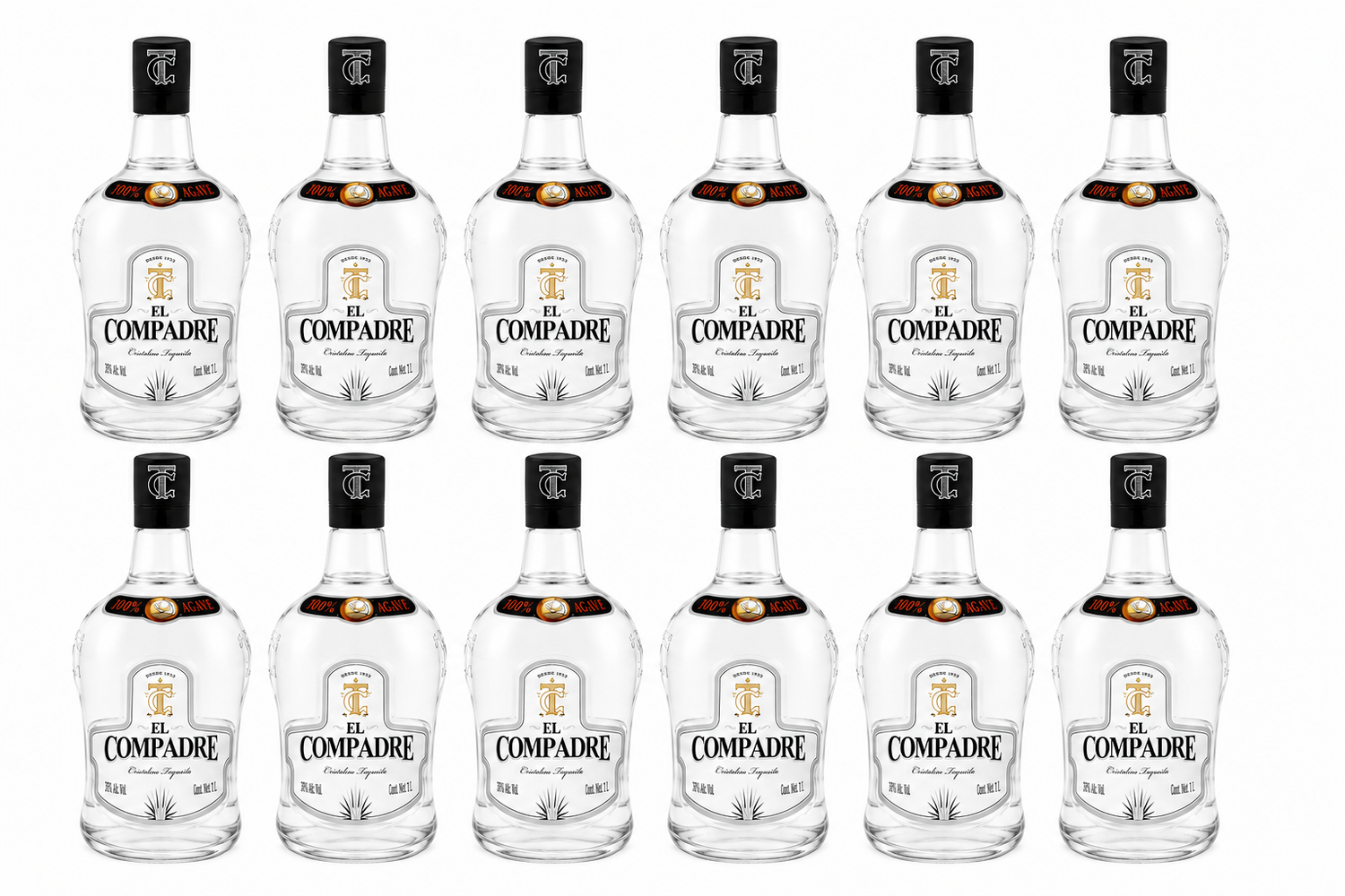 Pack de 12 Tequila El Compadre Cristalino 1 L | Trento Cocinas