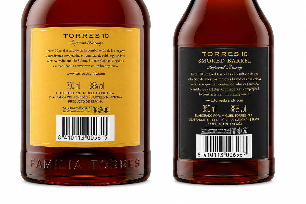 Brandy Torres 10 700 ml + Torres 10 Smoked Barrel 350 ml | Pack Original | Trento Cocinas