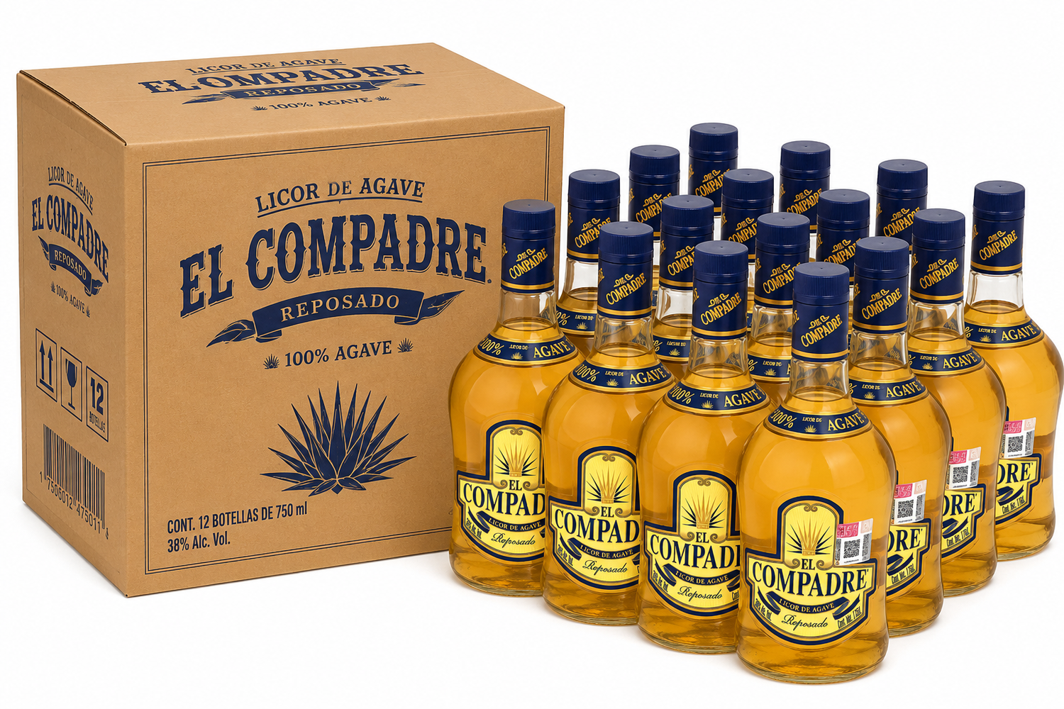 Caja de 12 Destilado de Agave El Compadre 750 ml 100% Agave | Trento Cocinas
