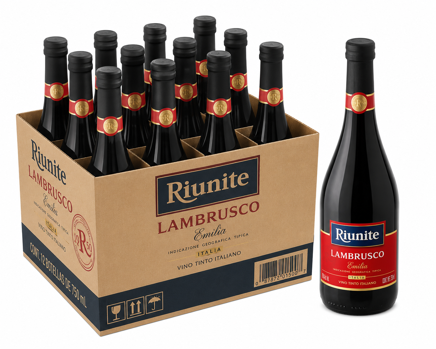 Caja de 12 Vino Tinto Riunite Lambrusco 750 ml Italiano | Trento Cocinas