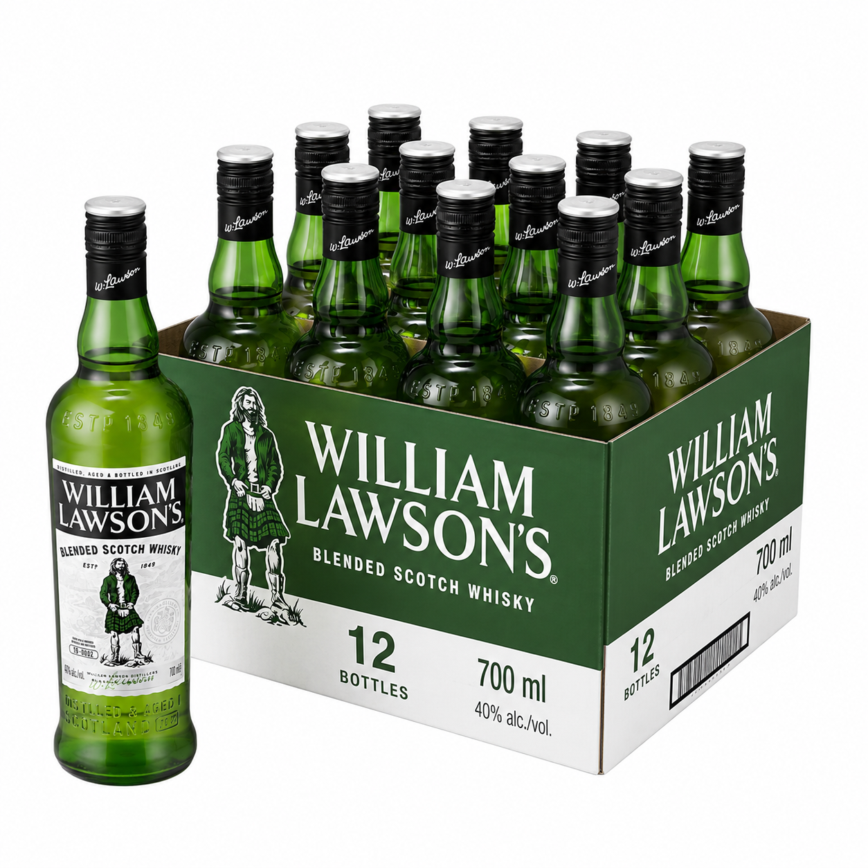 Caja de 12 Whisky William Lawson's Blended Scotch 700 ml | Whisky Escocés Original | Trento Cocinas