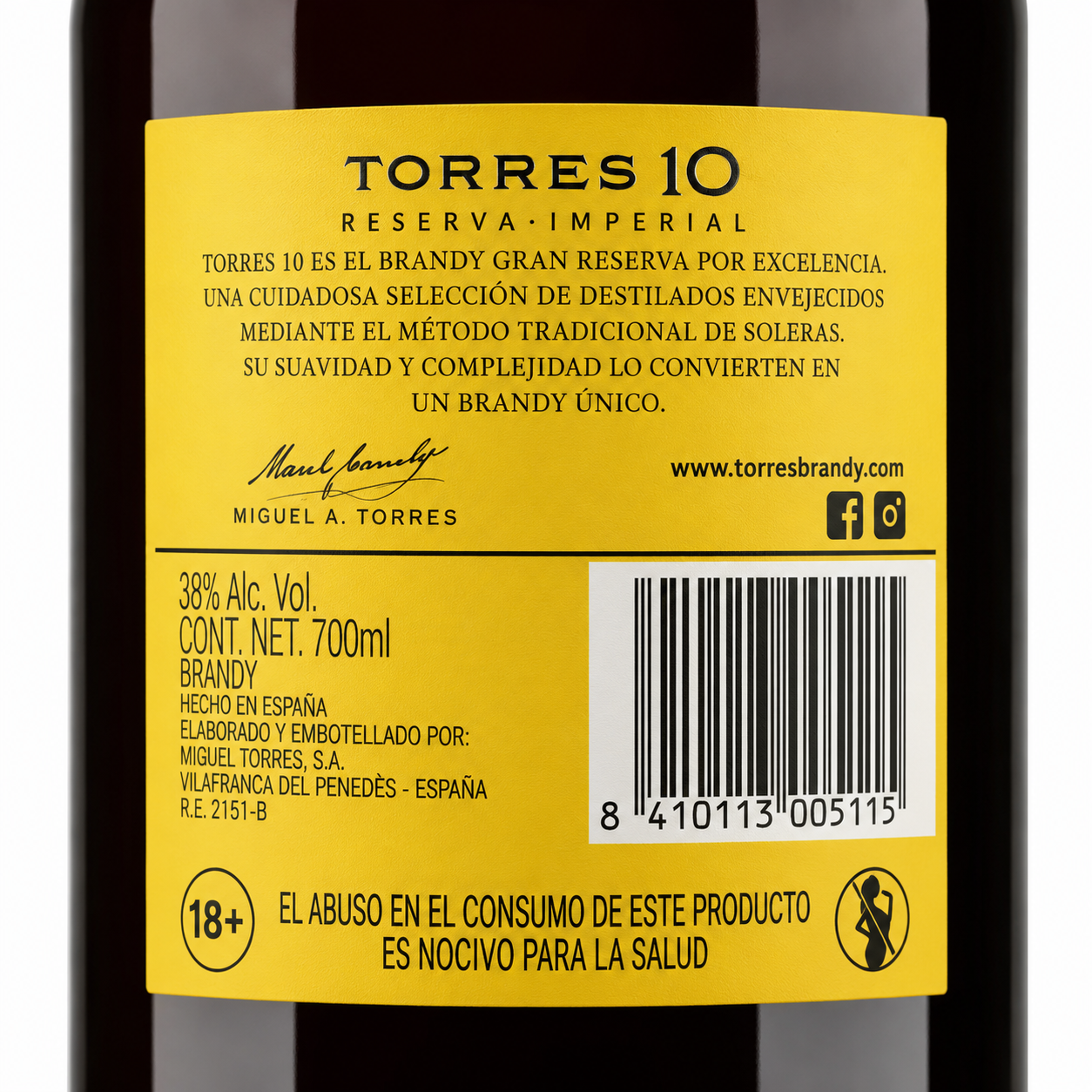 Brandy Torres 10 Gran Reserva 700 ml | Brandy Español Premium | Trento Cocinas