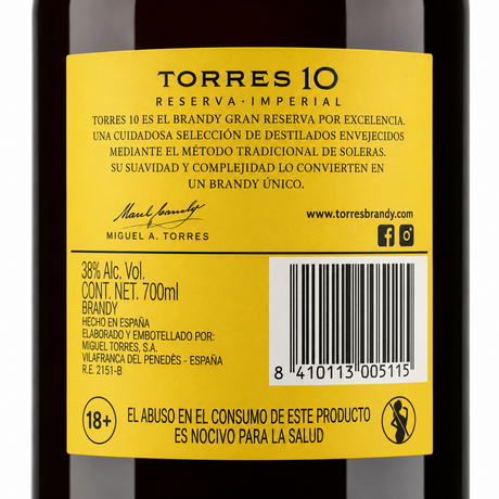 Brandy Torres 10 Gran Reserva 700 ml | Brandy Español Premium | Trento Cocinas