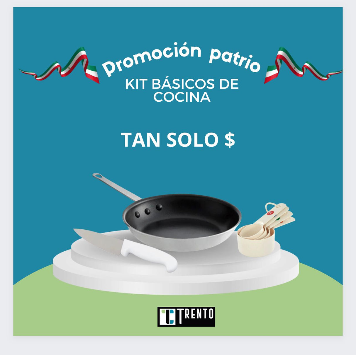 KIT FESTEJO PATRIO (SARTÉN ANTIADHERENTE 20 CM, JUEGO TAZAS MEDIDORAS Y CUCHILLO 8 PULG)