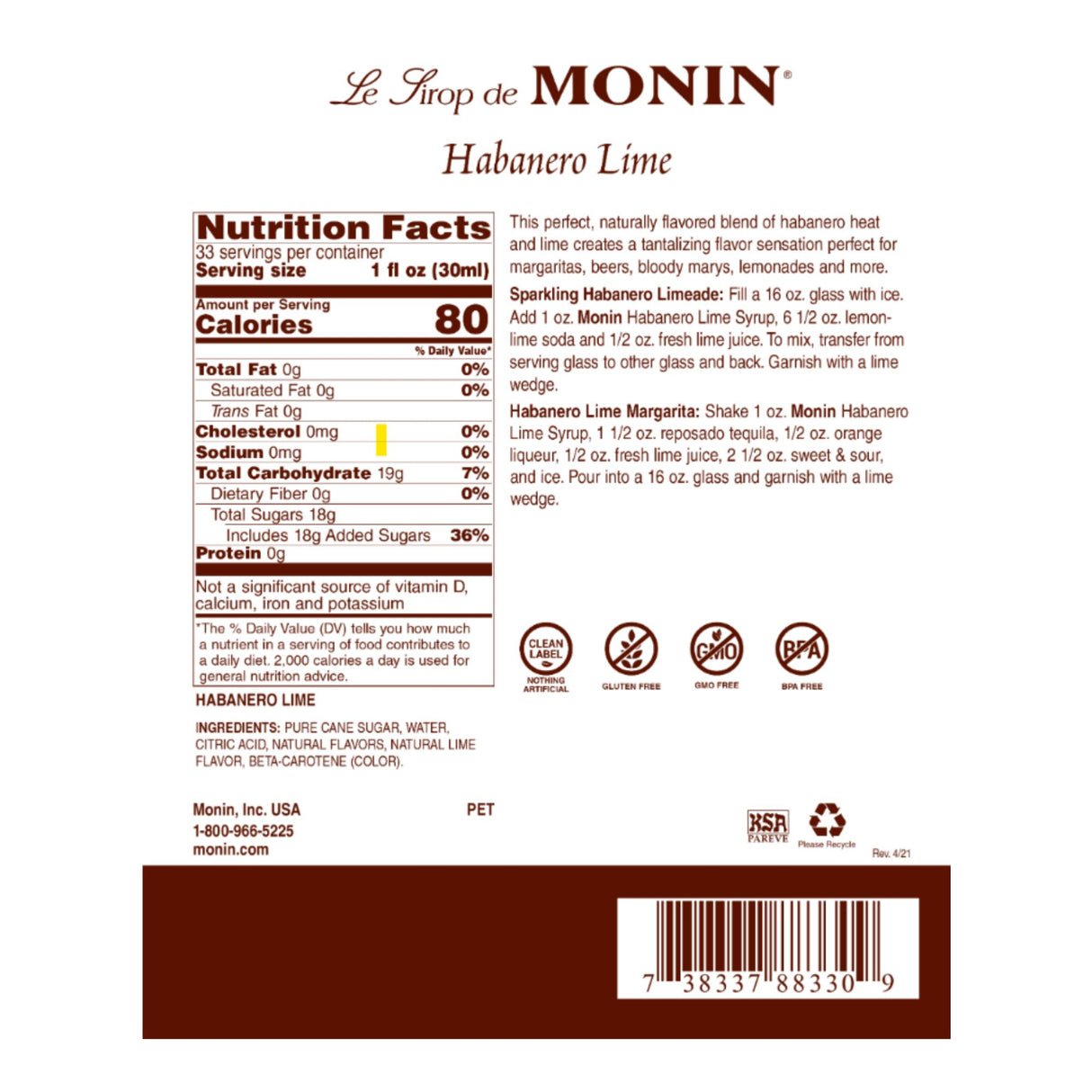 Jarabe Saborizante 750 Ml Monin Varios Sabores