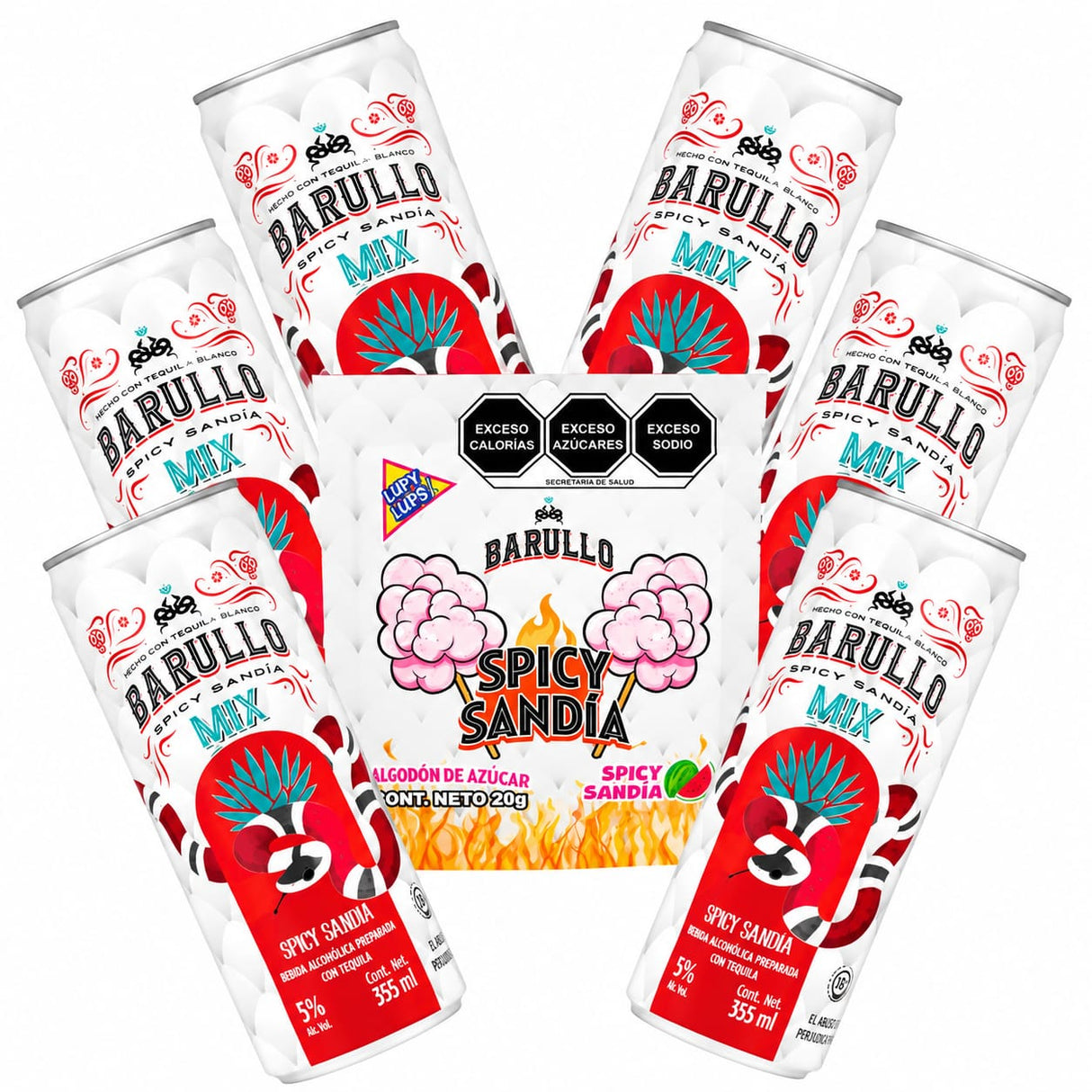 Kit Barullo Spicy Sandía: 6 Latas + 1 Algodón de Azúcar Spicy